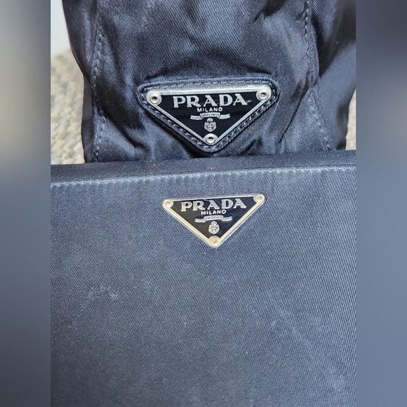 PRADA Logo Plate Black Nylon Leather Trifold Wallet/6X1273 - Picture 10 of 14